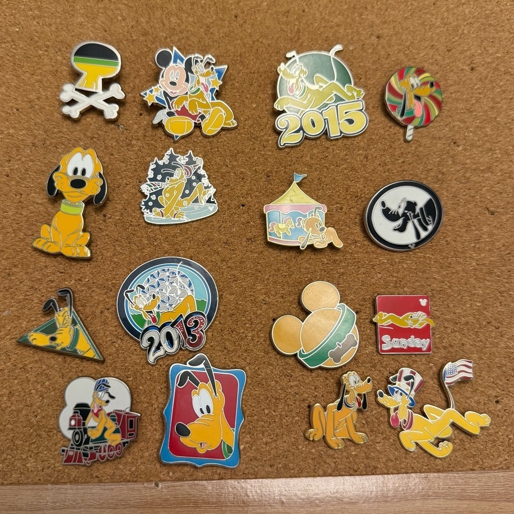 Authentic Disney Pluto Miscellaneous Set of 16 Pins